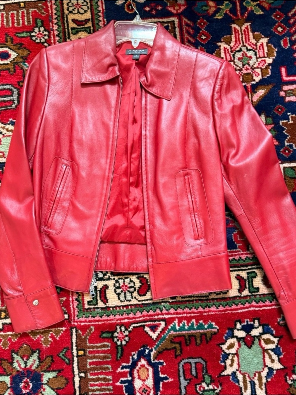 🍁🔥Classiques Entier Nordstrom Red Leather Zip-Front Jacket - Picture 9 of 9